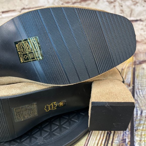 Winter Womens Tan Square Block Heel Zip Knit Trim Ankle Boots Booties Size 41 - Picture 7 of 9